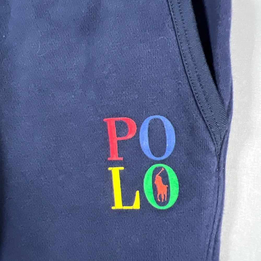 Polo Ralph Lauren Fleece Jogger Pants Kids 3-3T Navy Blue Logo Drawstring Waist